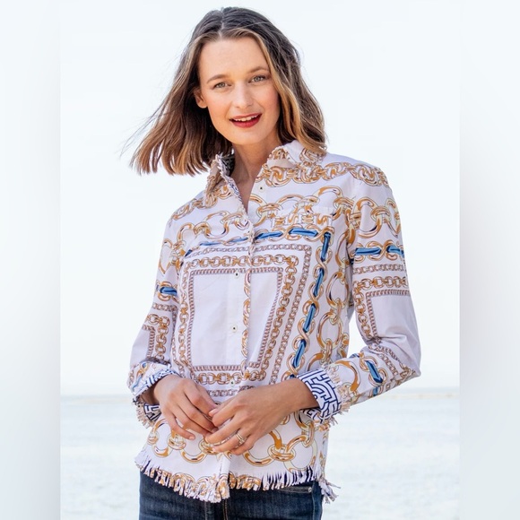 NWT Women’s Tizzie CAPE COD SHIRT BLUE LINKS 100% Cotton Long Sleeve Shirt - Picture 1 of 11